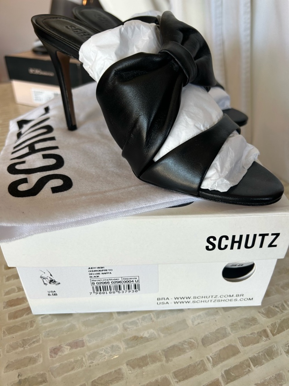 NIB SCHUTZ Black Leather Knot-Front Stiletto Slide